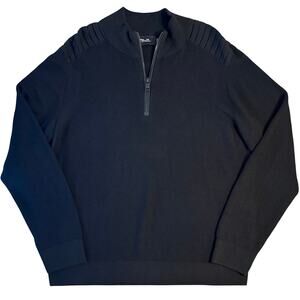 RLX Ralph Lauren Sweater 100% Merino Wool 1/4 Zip Moto Shoulders Black Size XXL
